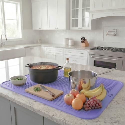 Silicone Dish Drying Mat for Multiple Usage (Light Purple / 24"L x 18"W)