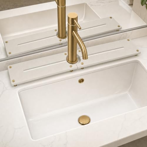 2PCS Stone Faucet Mat for Kitchen Sink (24"x 4" - Beige - Gold)