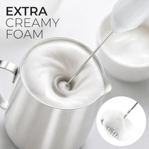 Powerful Milk Frother AA Batteries Included (White / Compact Frother + Batteries)