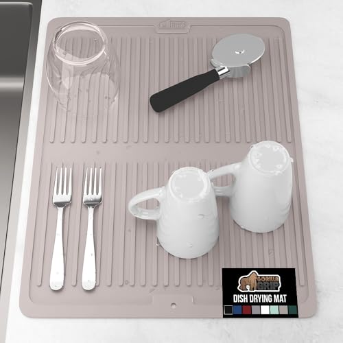 Patented BPA Free Silicone Dish Drying Mat (18" x 16" / Silicone / Almond)