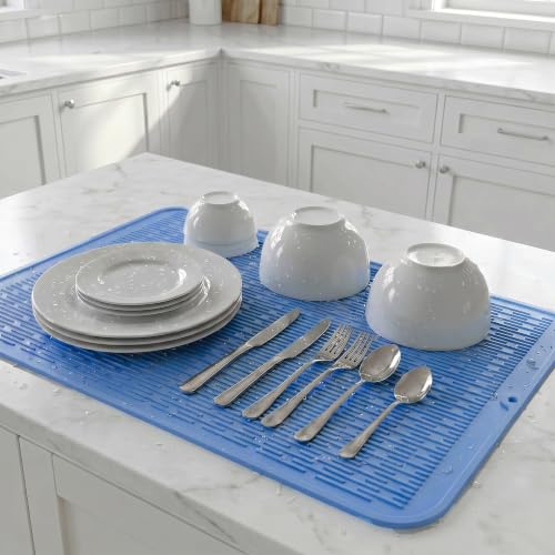 Silicone Dish Drying Mat for Multiple Usage (Lichen Blue / 36"L x 18"W)