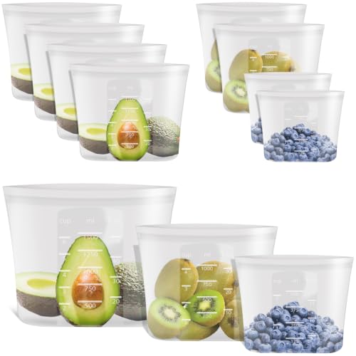 100% Platinum Silicone Reusable Food Storage Bags (Clear | 3-Size | 8 Pack)
