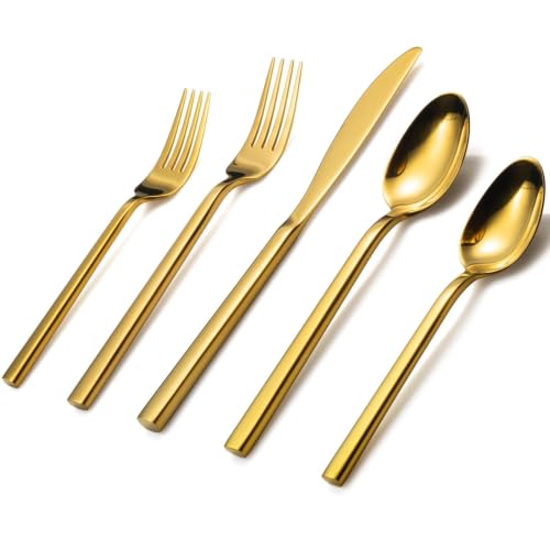 Cube Gold 20 Piece Flatware Set (Gold / 20 pieces for 4)