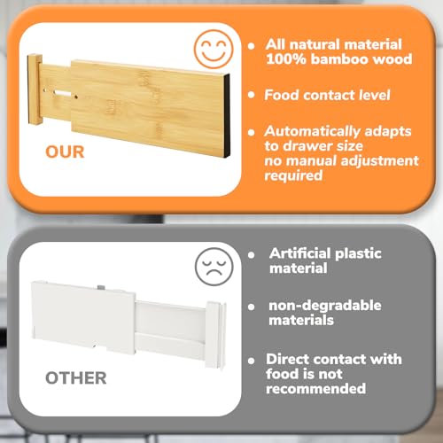 4" High Bamboo Drawer Dividers (Natural / 4''H, 10''-12.28''L)