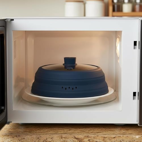 Microwave Splatter Cover Glass Microwave Cover for Food Collapsible Splatter Guard Lid with Silicone Handle for Pot Plate Bowl 9.8 Inch Blue (Blue / 9.8Inch)