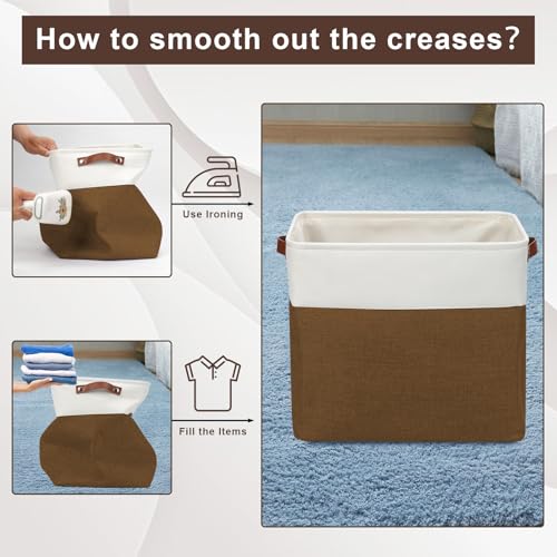 Large Fabric Storage Baskets (Brown / Off-White / Extra Large -17"x12"x15")