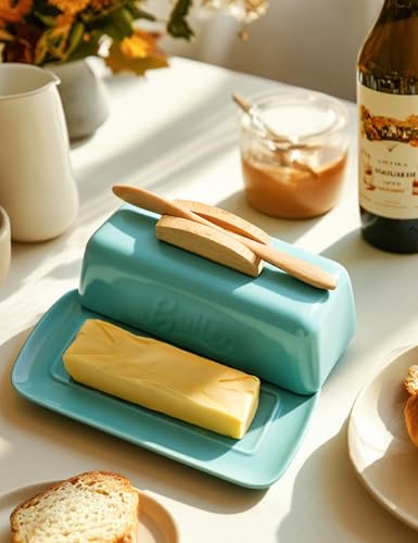 Butter Dish with Lid and Knife Butter Tray Holder for Counter Skyblue
