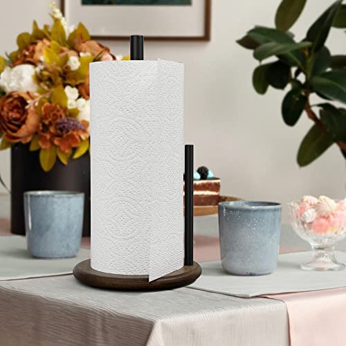 Paper Towel Holder Countertop with Real Wood Round Base