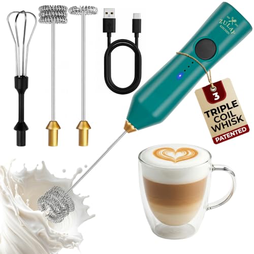 Rechargeable Milk Frother Handheld (Zulay Dynamic Emerald & Gold / Rechargeable Z1 Motor Max)