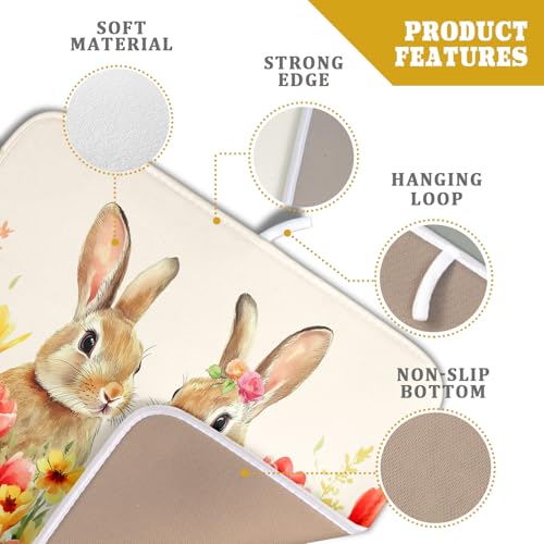 Easter Bunny Dish Drying Mat 16x18 inch Spring Floral Drying Pad Holiday Absorbent Microfiber Dishes Drainer Protector for Kitchen Counter (Bunny Floral / 16" x 18")