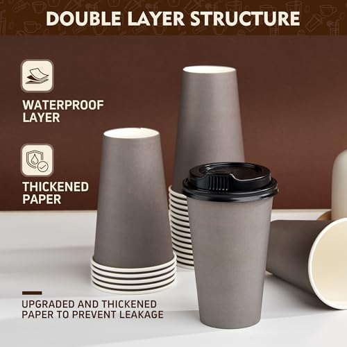 16 oz Coffee Cups with Lids (Gray / 16 oz)