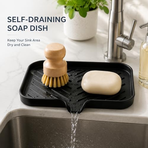 Silicone Soap Dish with Drain Spout (Black / M(9.6"×5.3"))