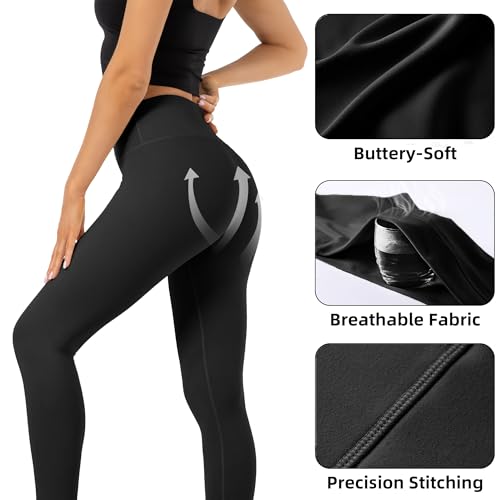 High Waist Butt Lifting Leggings for Women Buttery Soft Breathable Yoga Pants with Hidden Pocket Tummy Control Gym Black (Medium / Black)