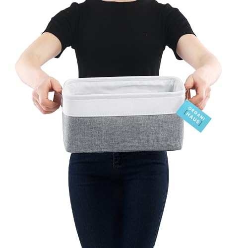 12x8in Canvas Storage Baskets (Gray / Off-White / Small - 6pc)
