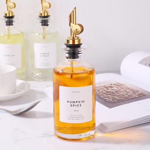 Glass Oil Dispenser Bottle for Kitchen (350ml, Set of 1 Bottle / Gold)