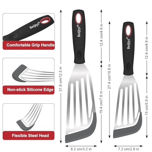 2 Piece Silicone Fish Spatula for Nonstick Cookware (Gray)