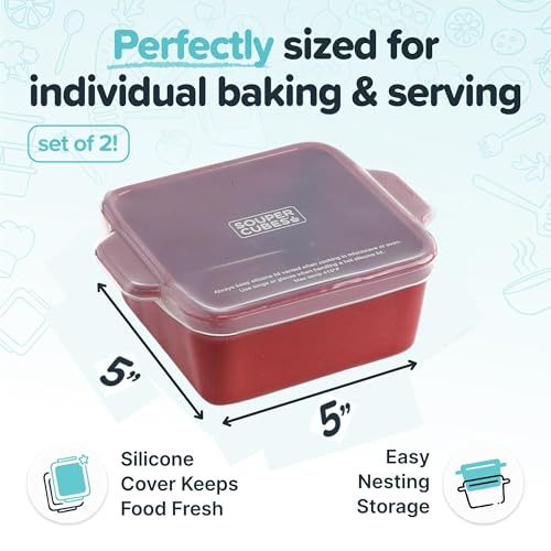 5x5" Ceramic Baking Dishes with Lids (Cranberry / 5"x5" - MADE IN USA)