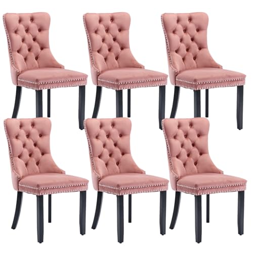 Pink Velvet Dining Chairs Set of 6 (Pink)