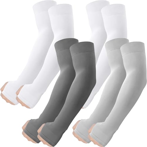 Arm Sleeves with Thumb Hole (4 Pairs - White+dark Gray+light Gray)