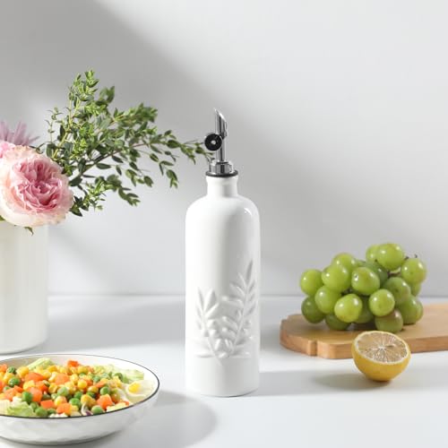 Sweejar 18 Oz Oil Dispenser for Kitchen with Gravity Spout (White / 18 Oz(Silver Spout))