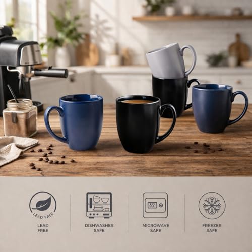 16 oz Coffee Mugs Set of 6 (Matte Black)