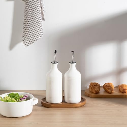 Sweejar Ceramic Olive Oil Dispenser Bottle Set (15.5 oz, Set of 2 / WhiteWhite)