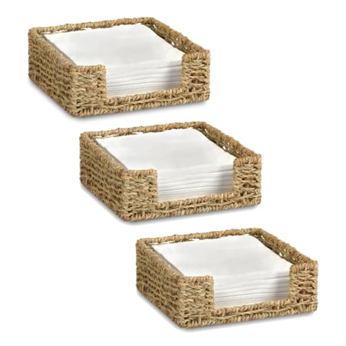 Napkin Holder Wicker Woven Basket Kitchen Decor for Table Dinner Paper Tray (L7.9" X W7.9" X H2.8")