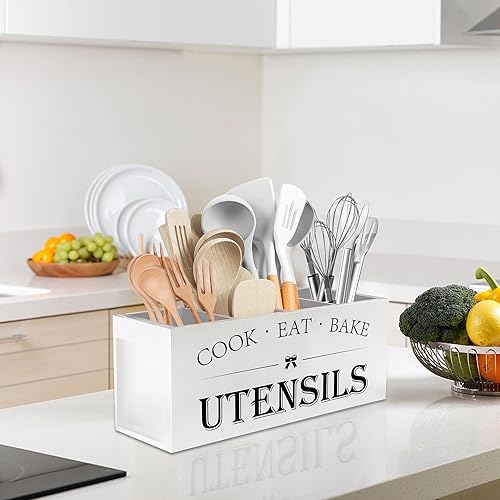 Extra Large Utensil Holder Countertop for Kitchen Counter (White)