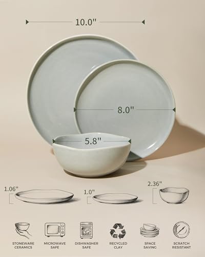 Large Holiday Dinnerware Sets for 8 (Dusty Green / Set (24pcs))