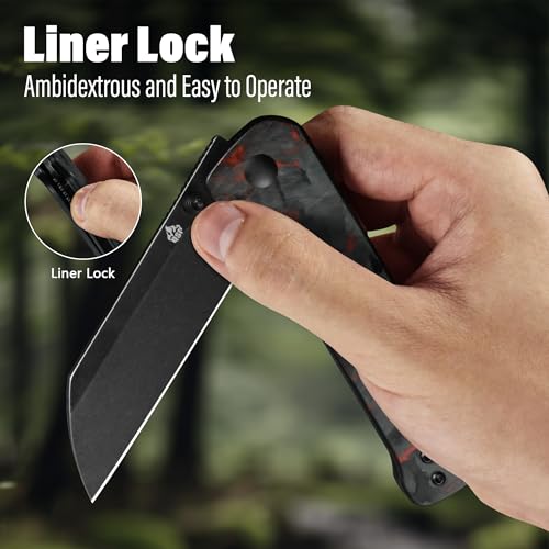 Penguin V2 Folding Pocket Knife (Red Shredded CF Overlay/Black)