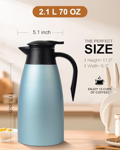 70 OZ Updated Thermal Coffee Carafe for keeping hot (Blue / 2× 70 Ounces)