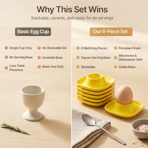 Soft Boiled Egg Cups (6 Pack / Square Style, Yellow)