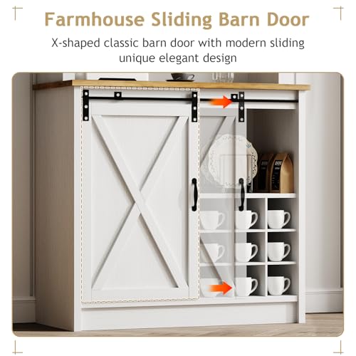 72" Farmhouse Coffee Bar Cabinet with Sliding Barn Door (71Inch / White)
