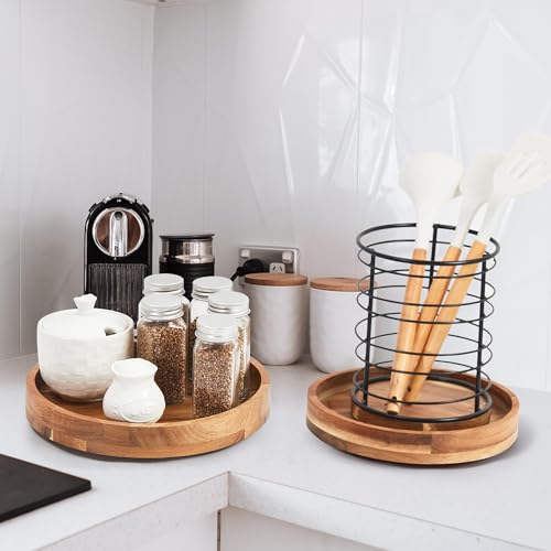 9" Acacia Wood Lazy Susan Organizer for Cabinet