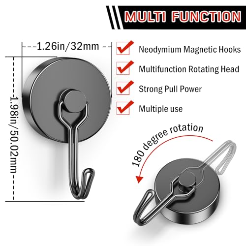 10 Pack Black Magnetic Hooks for Cruise Cabins (10 Count)