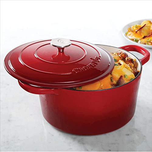 Artisan 7 Quart Round Enameled Cast Iron Dutch Oven (Scarlet Red / 7-Quart)