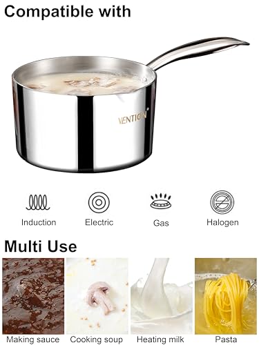 Tri Ply Stainless Steel 1.4 Quart Induction Saucepan with Lid (Upgraded Style / 1 Quarts)