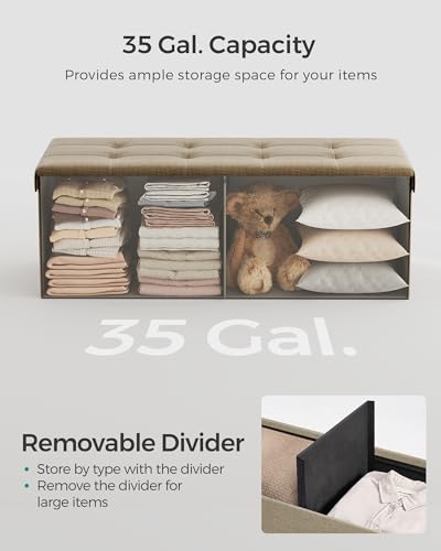 43.3 Inches Folding Storage Ottoman Bench (Camel Brown / 15"D x 43"W x 15"H (without Flipping Lid))