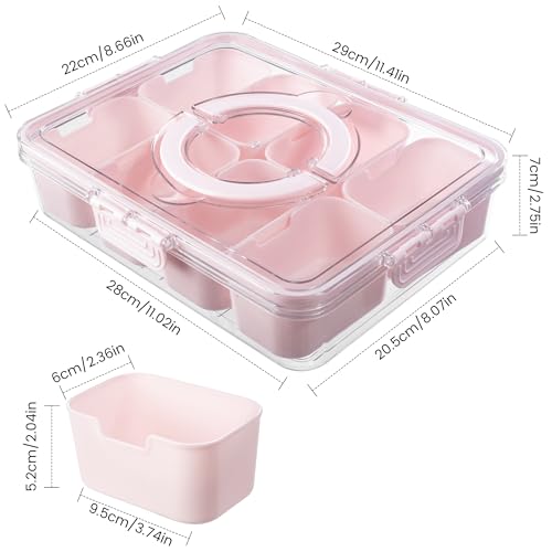 Divided Serving Tray with Lid and Handle (Pink-1 Pack)