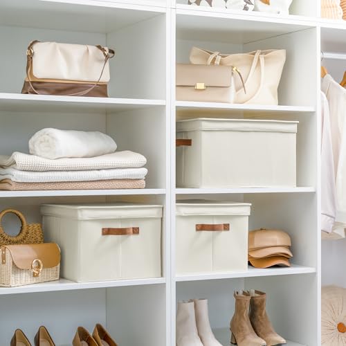 Fabric Storage Bins with Lids (Ivory / Jumbo)