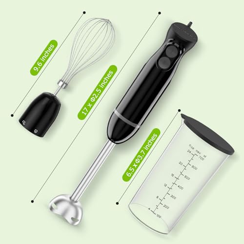 3-in-1 Immersion Blender Handheld with 2 Mixing Speed (Black / With 2 attachment)