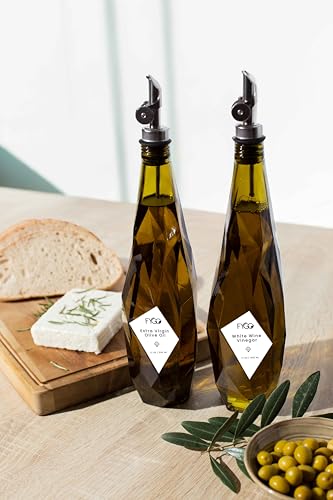 Diamond Lux Olive Oil Bottle Dispenser (500 ml - Set of 2 / Olive green bottles - White Sticker)