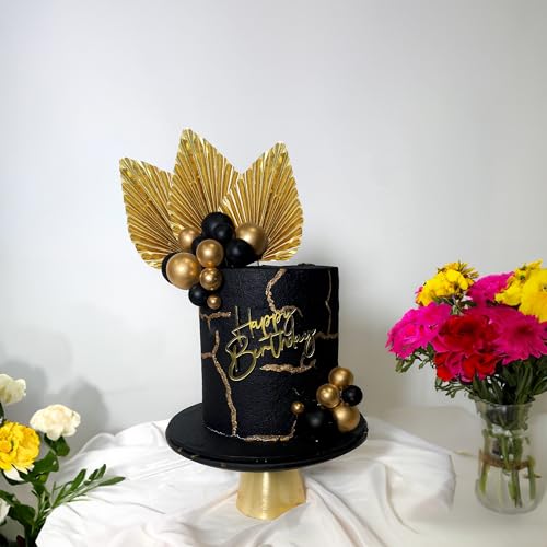 6Pcs Paper Palm Fan Cake Toppers Palm Spear Leaves Fan Cupcake Toppers Cake Insert Decorations Craft DIY Cake Bakeware Decoration for Birthday Party Wedding Party Decor Supplies Light Gold (Light Gold)