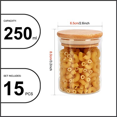15 Pack 6 oz Glass Jars With Bamboo Lids for Kitchen (6 fl oz (15 pcs))