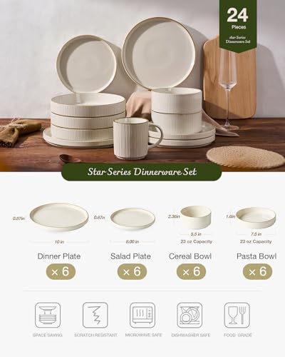 Star Stoneware Dinnerware Sets with Pasta Bowls (White)