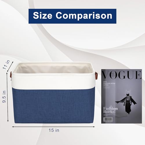 Storage Bins Large Fabric Storage Baskets for Shelves 3 Pack (NavyBlue / Off-White / Large -15"x11"x9.5")