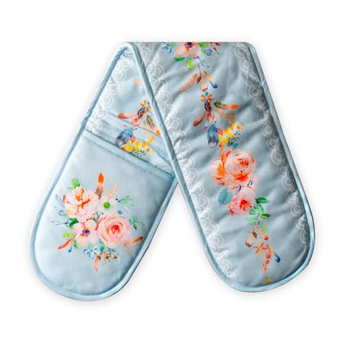 Double Oven Mitts 100% Cotton Double Oven Glove (077 - Ibiza - Blue / 7" x 35" (Double Oven Mitt))