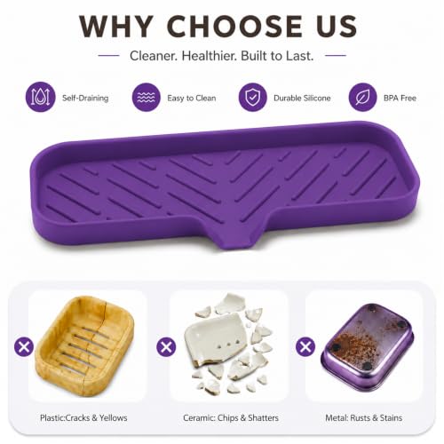 Silicone Soap Dish with Drain Spout (Purple / L(12"×4"))