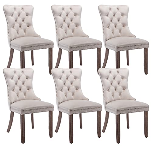 Beige Velvet Dining Chairs Set of 6 (Beige)