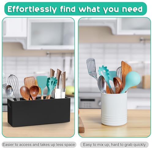 Large Utensil Holder with Removable Divider (Black / 4 Compatment)